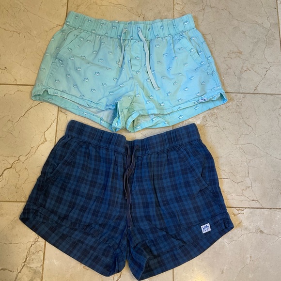Southern Tide Cotton Shorts (2), sea green, navy plaid, drawstrings pockets Sz S - Picture 5 of 16